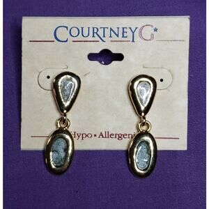 Courtney G Dangle Earrings, Gold Tone & Glitter Enamel, hypo allergenic, on card